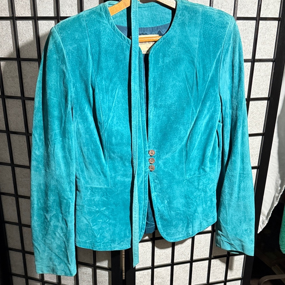 Vintage Leather Attic Turquoise Suede Women's Jacket w Belt. 11/12